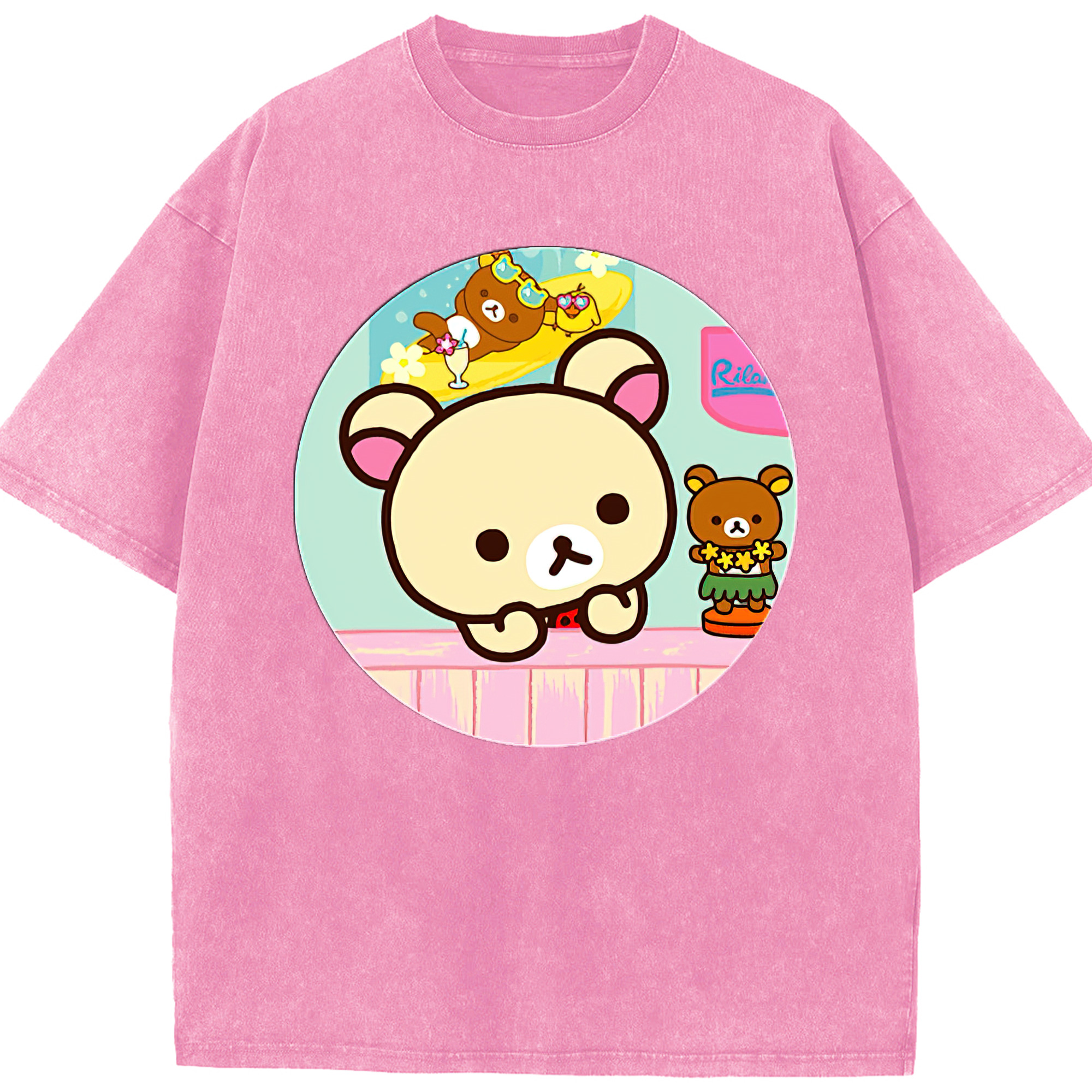 （画像用） リラックマ リラックマ キイロイトリ Rilakkuma Korilakkuma Kiiroitori 綿100% ヴィンテージ風 半袖Tシャツ（フロントプリント）